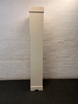 Tall Slender White Bookshelf with Scalloped Detail — Fair Used Condition