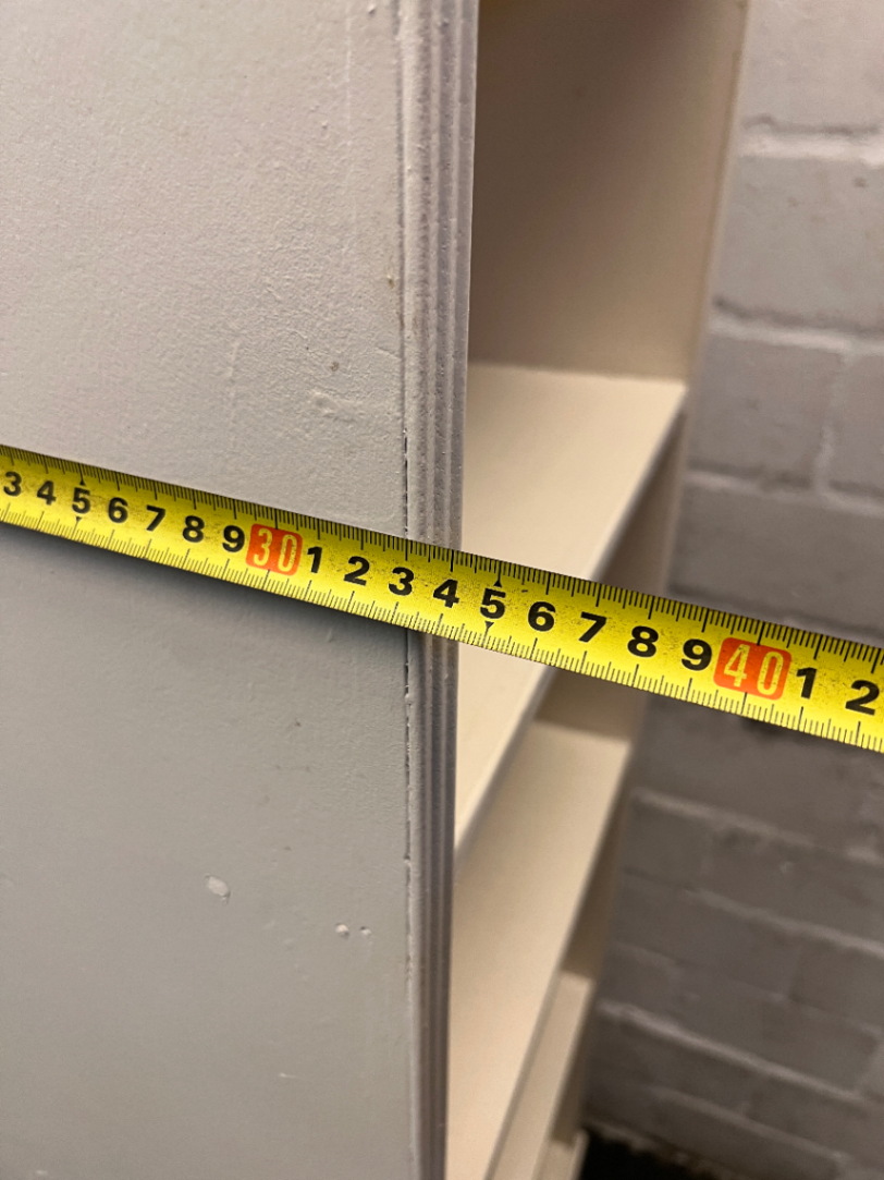Tall Slender White Bookshelf with Scalloped Detail — Fair Used Condition