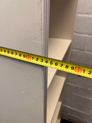 Tall Slender White Bookshelf with Scalloped Detail — Fair Used Condition