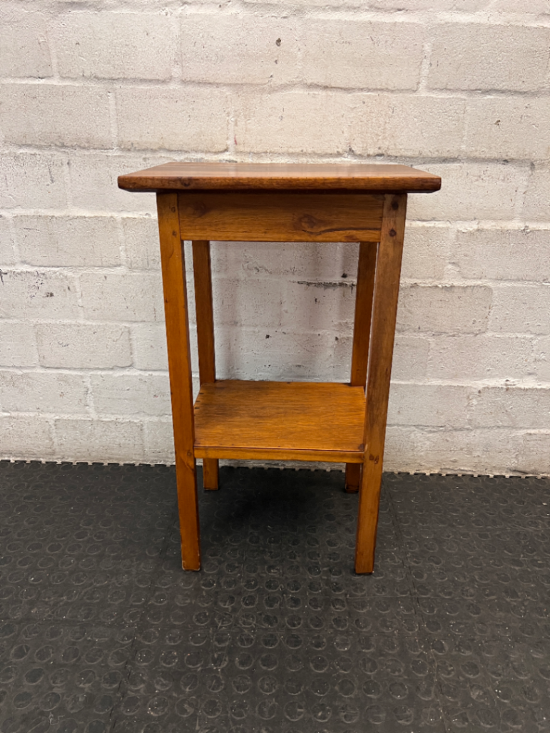 Tall Wooden Occasional Side Table with Shelf — Good Condition