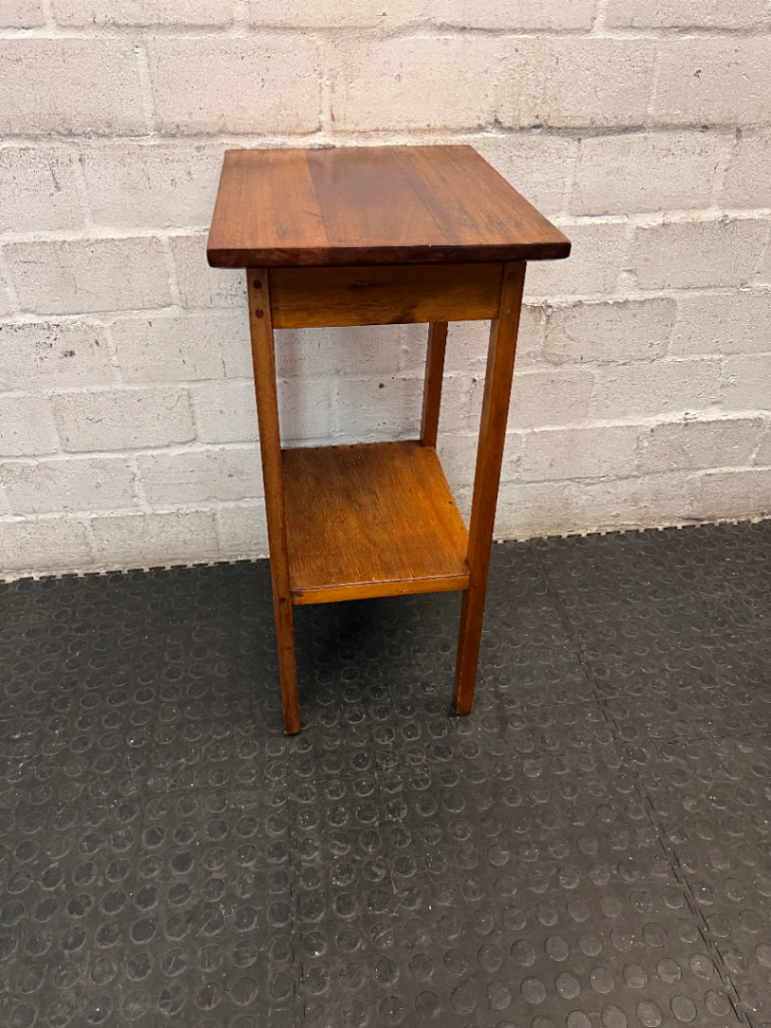 Tall Wooden Occasional Side Table with Shelf — Good Condition