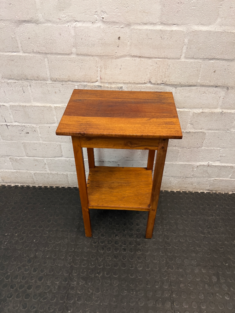 Tall Wooden Occasional Side Table with Shelf — Good Condition