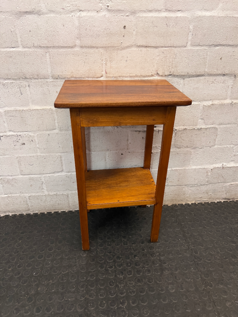 Tall Wooden Occasional Side Table with Shelf — Good Condition