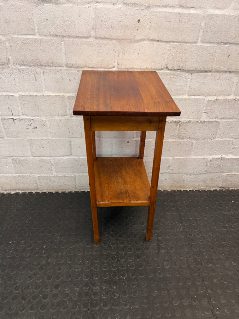 Tall Wooden Occasional Side Table with Shelf — Good Condition