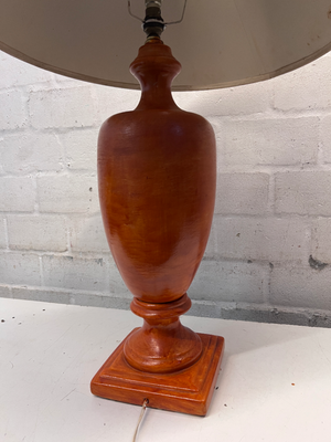 Tan Orange Urn Style Table Lamp with Cream Shade — Visible Wear and Tear