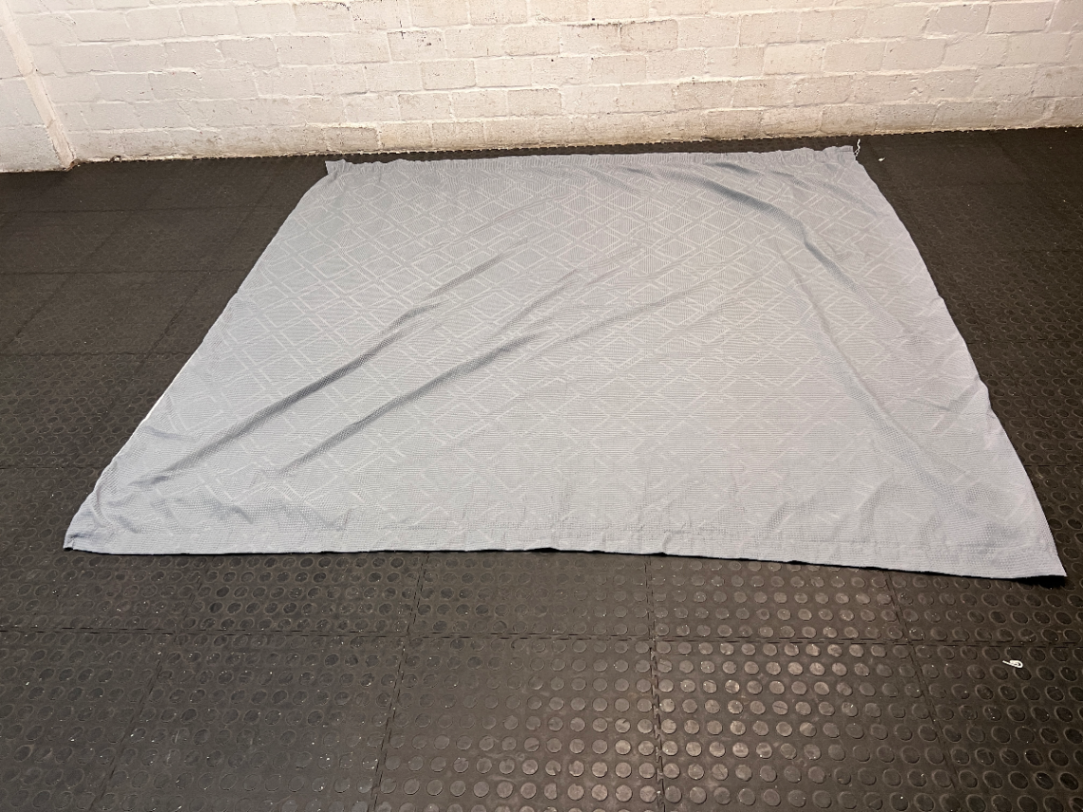 Textured Blue-Grey Geometric Diamond Pattern Curtain — Very Good Condition