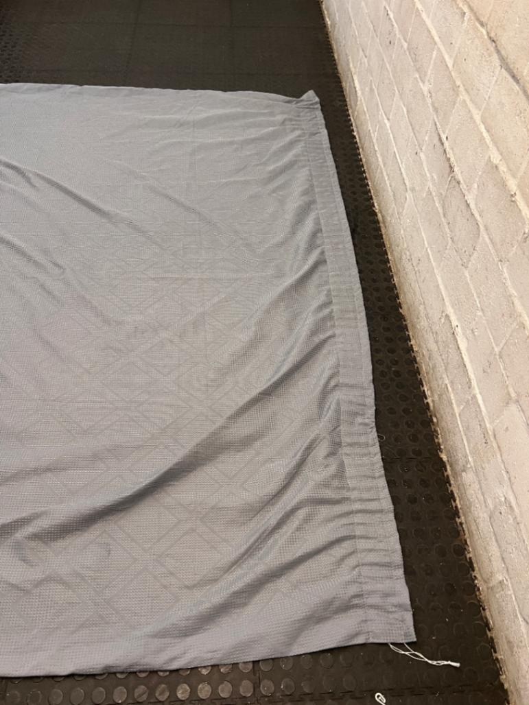 Textured Blue-Grey Geometric Diamond Pattern Curtain — Very Good Condition