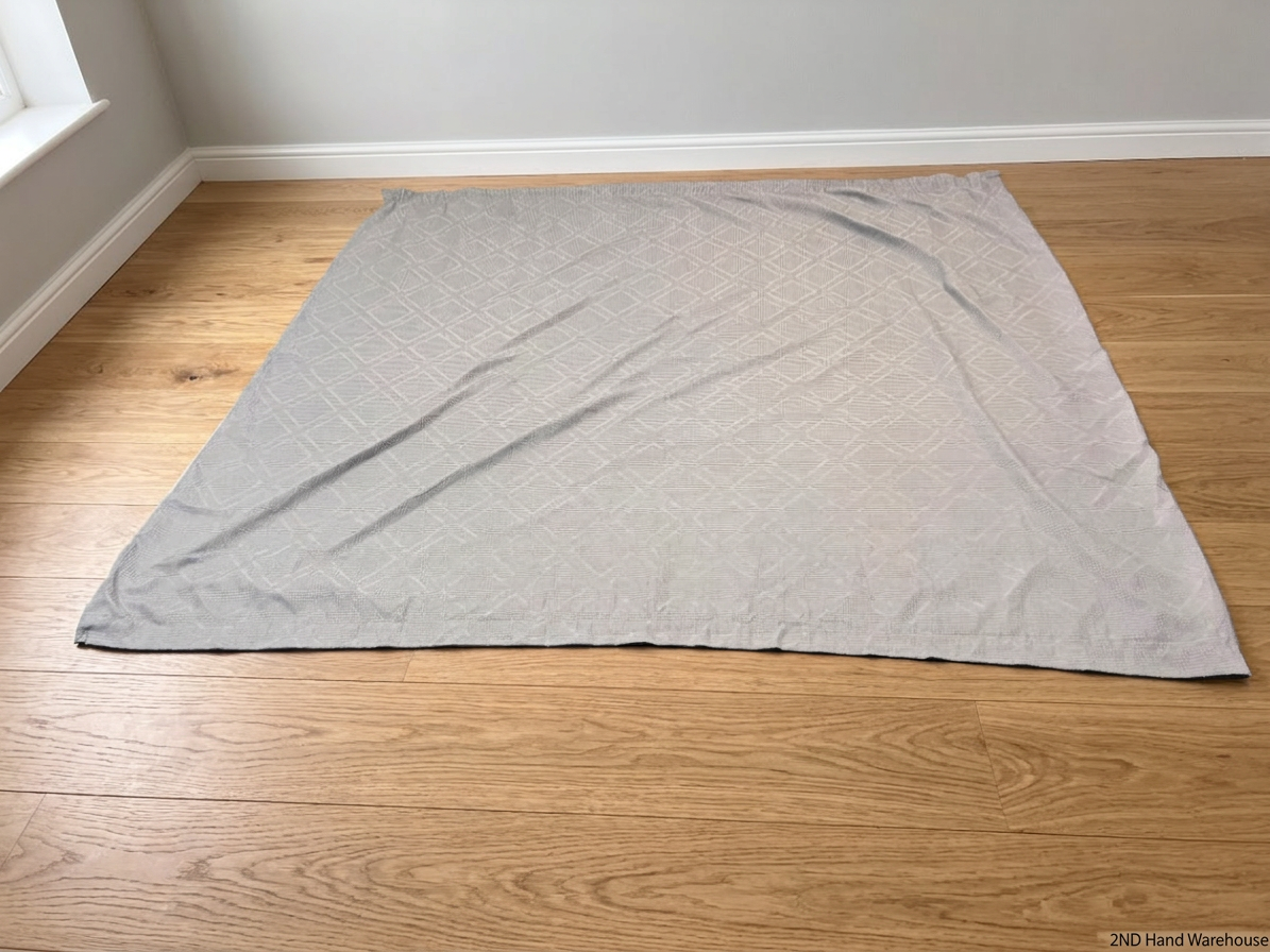 Textured Blue-Grey Geometric Diamond Pattern Curtain — Very Good Condition