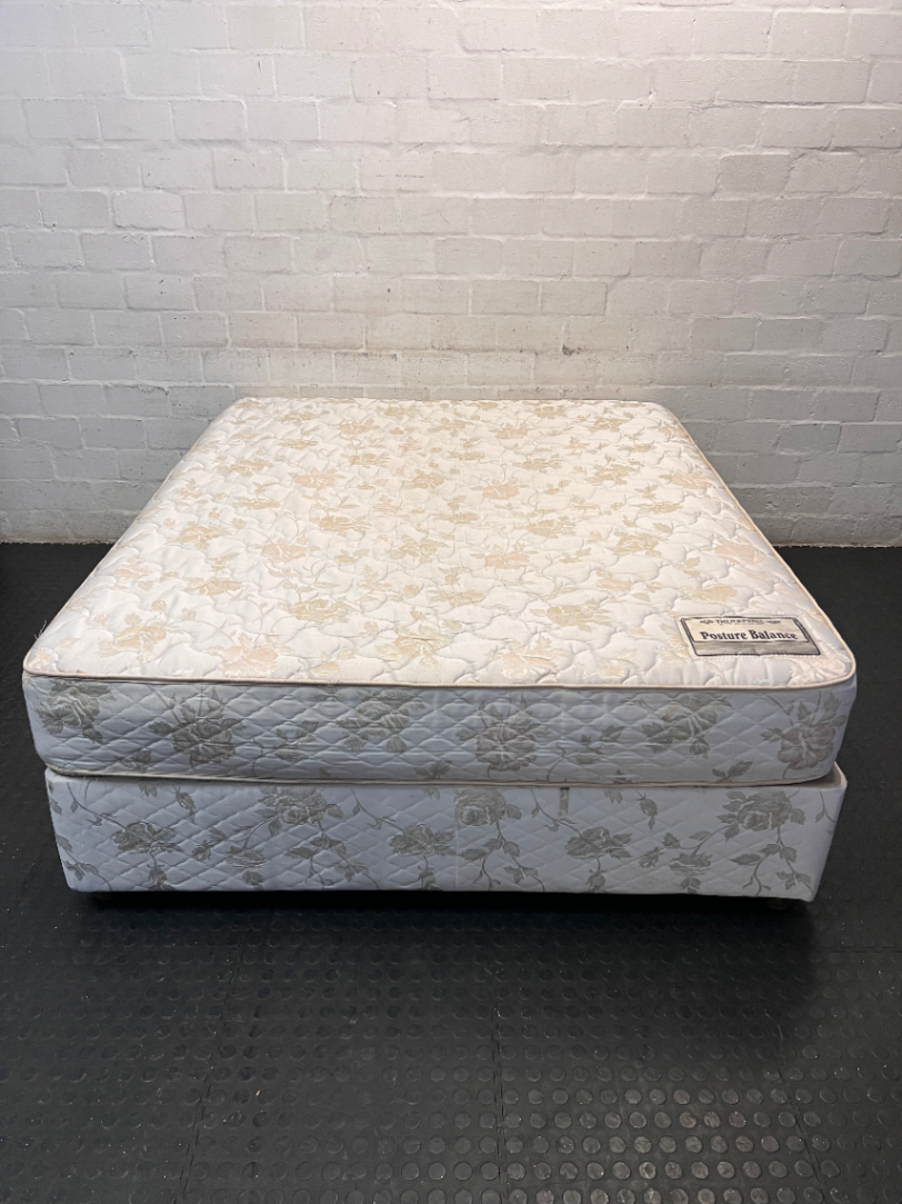 Therapedic Queen Base Set with Floral Fabric Finish — Visible Signs of Use; Fair Condition