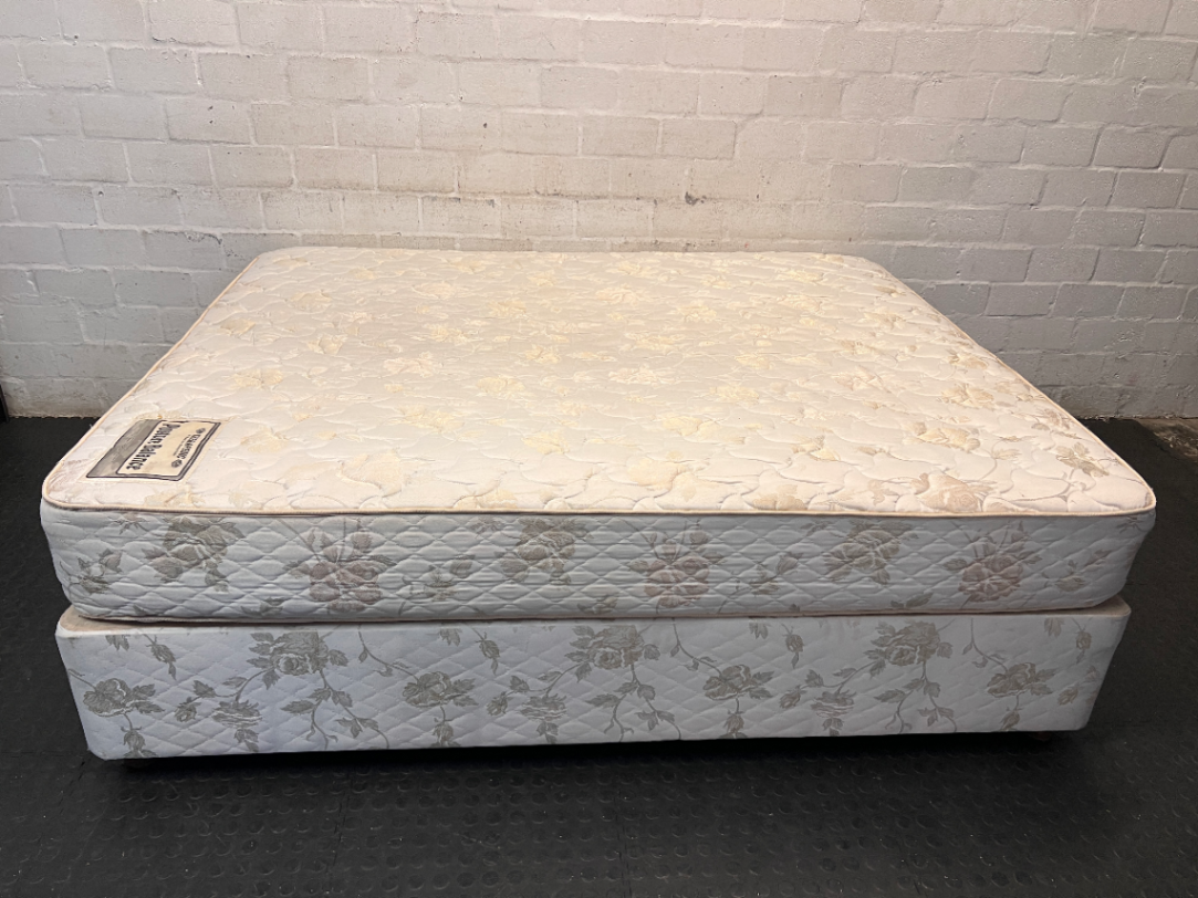 Therapedic Queen Base Set with Floral Fabric Finish — Visible Signs of Use; Fair Condition