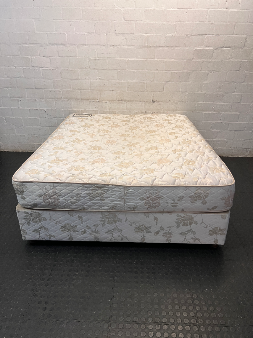 Therapedic Queen Base Set with Floral Fabric Finish — Visible Signs of Use; Fair Condition