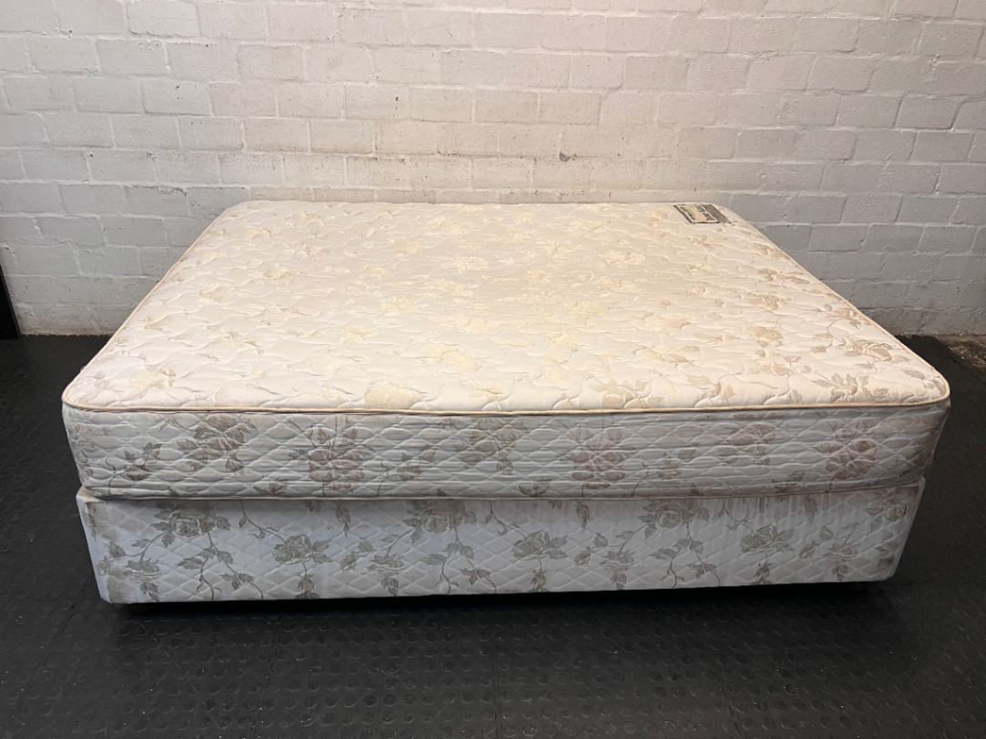 Therapedic Queen Base Set with Floral Fabric Finish — Visible Signs of Use; Fair Condition