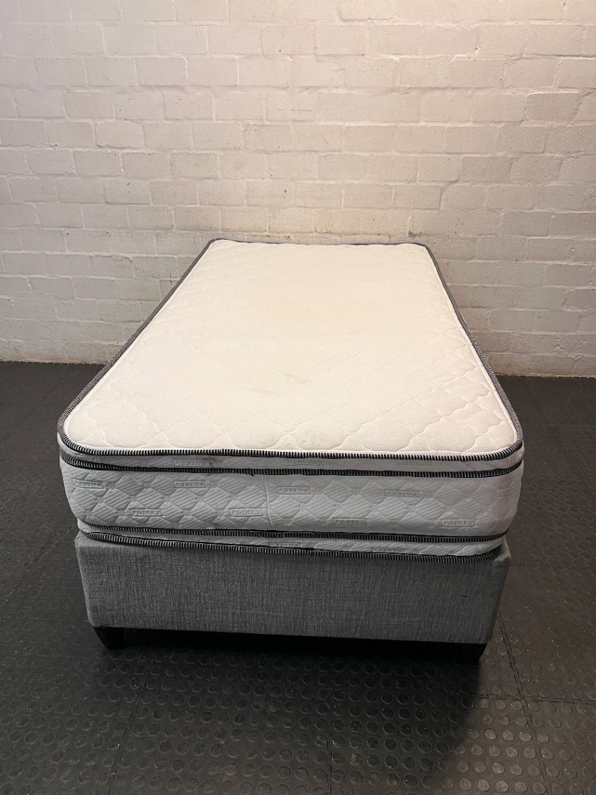 Three-Quarter Flippable Mattress and Grey Base Set — Great Condition