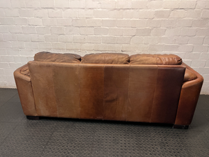 Three Seater Two-Tone Brown Leather Couch — Good Working Order