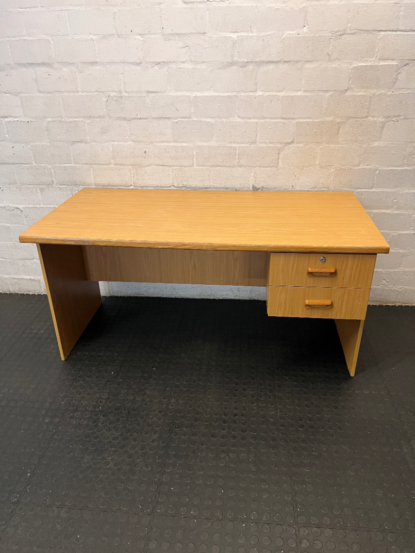 Timber-Look Office Desk with 2 Drawers - Visible Wear - 2ndhandwarehouse.com