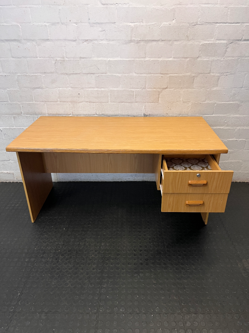 Timber-Look Office Desk with 2 Drawers - Visible Wear - 2ndhandwarehouse.com