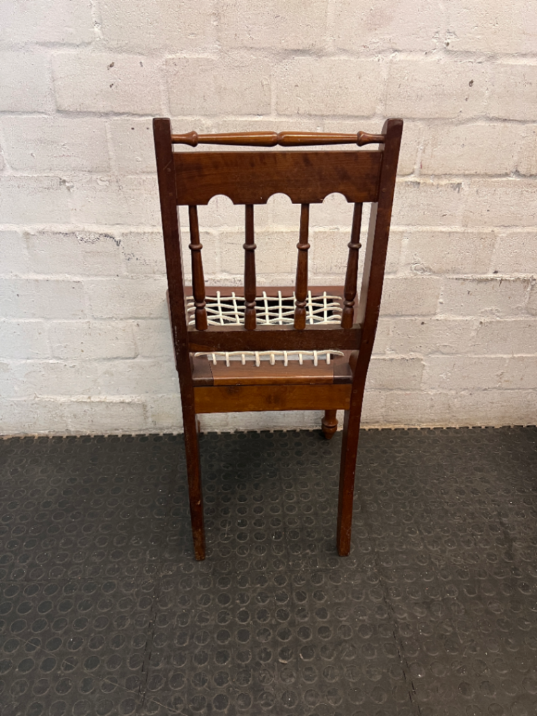 Traditional Brown Wooden Dining Chair with Woven Seat — Overall Good Condition