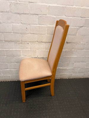 Traditional High-Back Upholstered Dining Chair in Oak Finish — Worn Condition