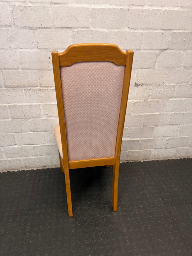 Traditional High-Back Upholstered Dining Chair in Oak Finish — Worn Condition