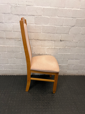 Traditional High-Back Upholstered Dining Chair in Oak Finish — Worn Condition