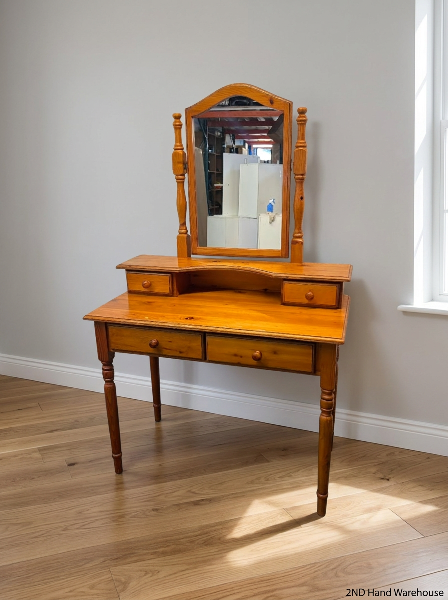 Traditional Pine Wood Dressing Table with Mirror