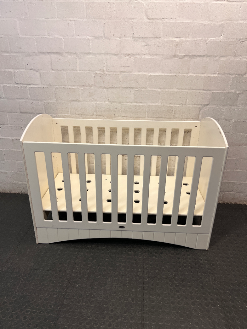Treehouse White Wooden Baby Cot — Visible Teeth Marks and Small Chips in Finish