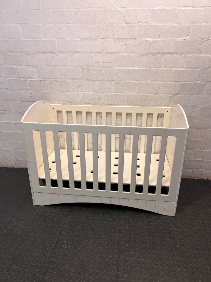 Treehouse White Wooden Baby Cot — Visible Teeth Marks and Small Chips in Finish