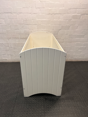 Treehouse White Wooden Baby Cot — Visible Teeth Marks and Small Chips in Finish