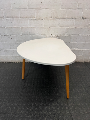 Triangular White Coffee Table with Tapered Wooden Legs