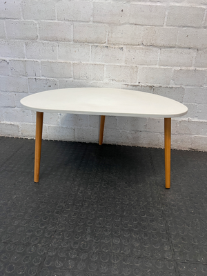 Triangular White Coffee Table with Tapered Wooden Legs