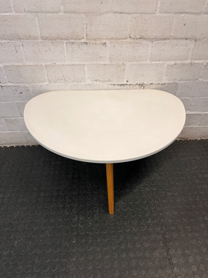 Triangular White Coffee Table with Tapered Wooden Legs