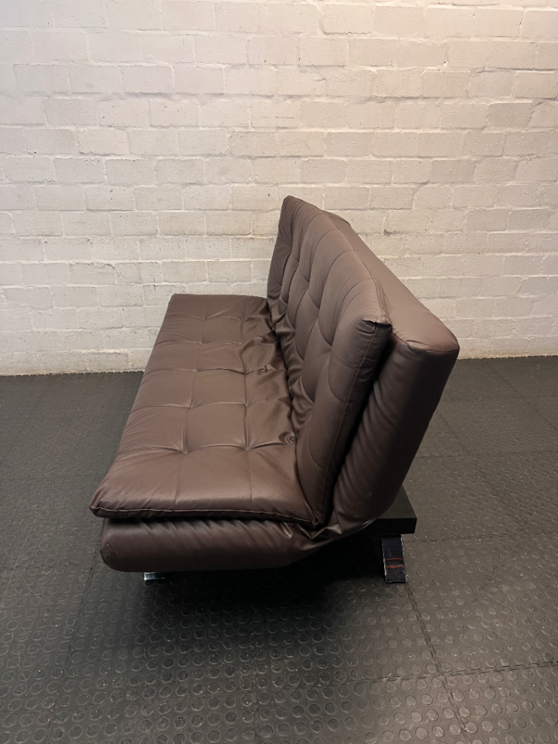 Tufted Faux-Leather Sleeper Couch with Metallic Legs