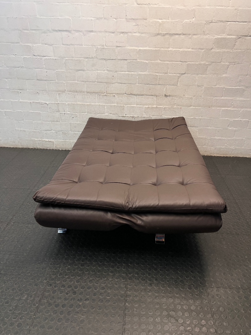 Tufted Faux-Leather Sleeper Couch with Metallic Legs