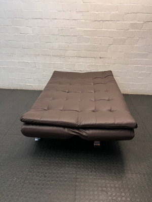 Tufted Faux-Leather Sleeper Couch with Metallic Legs