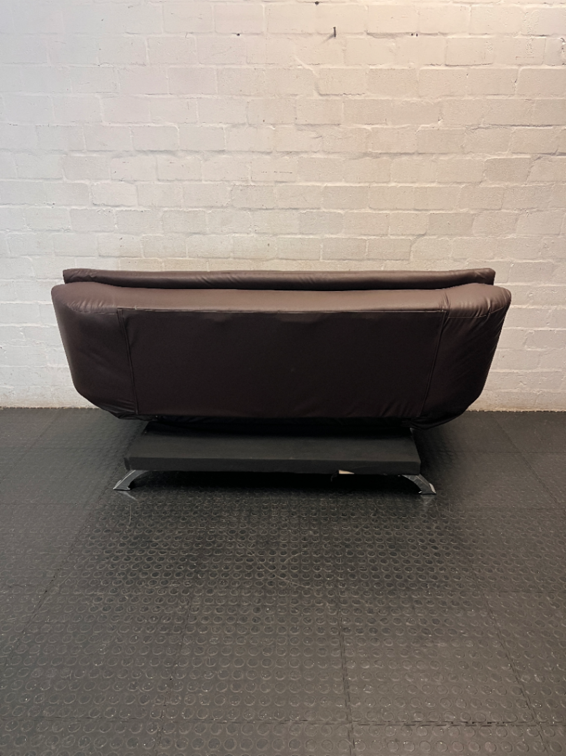 Tufted Faux-Leather Sleeper Couch with Metallic Legs