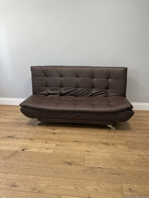 Tufted Faux-Leather Sleeper Couch with Metallic Legs