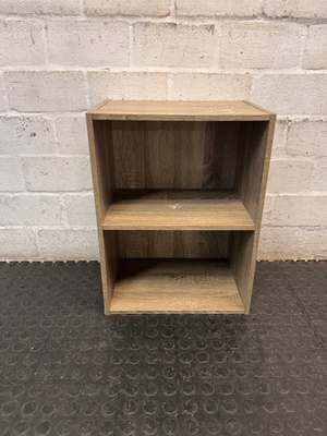 Two-Tier Wood Grain Bedside Table — Visible Surface Wear and Marks