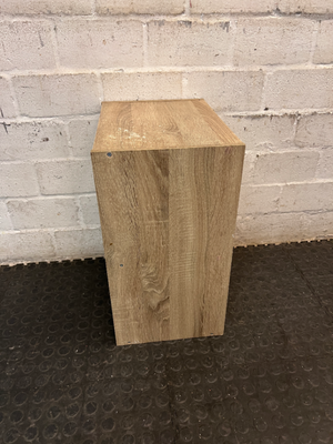 Two-Tier Wood Grain Bedside Table — Visible Surface Wear and Marks
