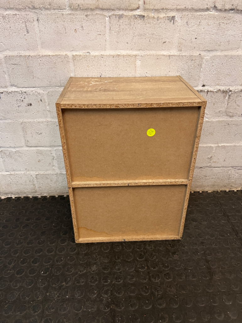 Two-Tier Wood Grain Bedside Table — Visible Surface Wear and Marks