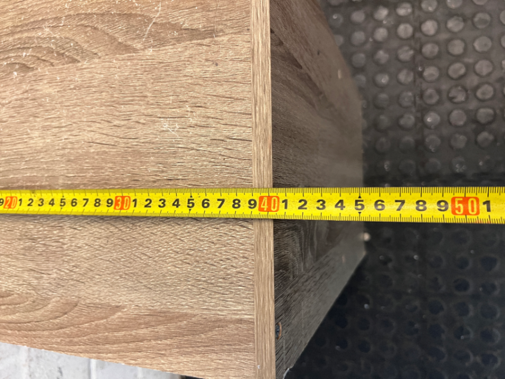Two-Tier Wood Grain Bedside Table — Visible Surface Wear and Marks