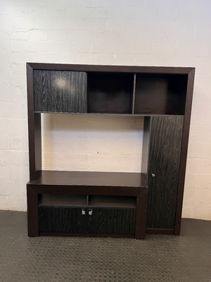 Two-Tone Dark Brown Wooden Wall Unit & TV Stand — Regular Wear and Tear with Visible Scuffs