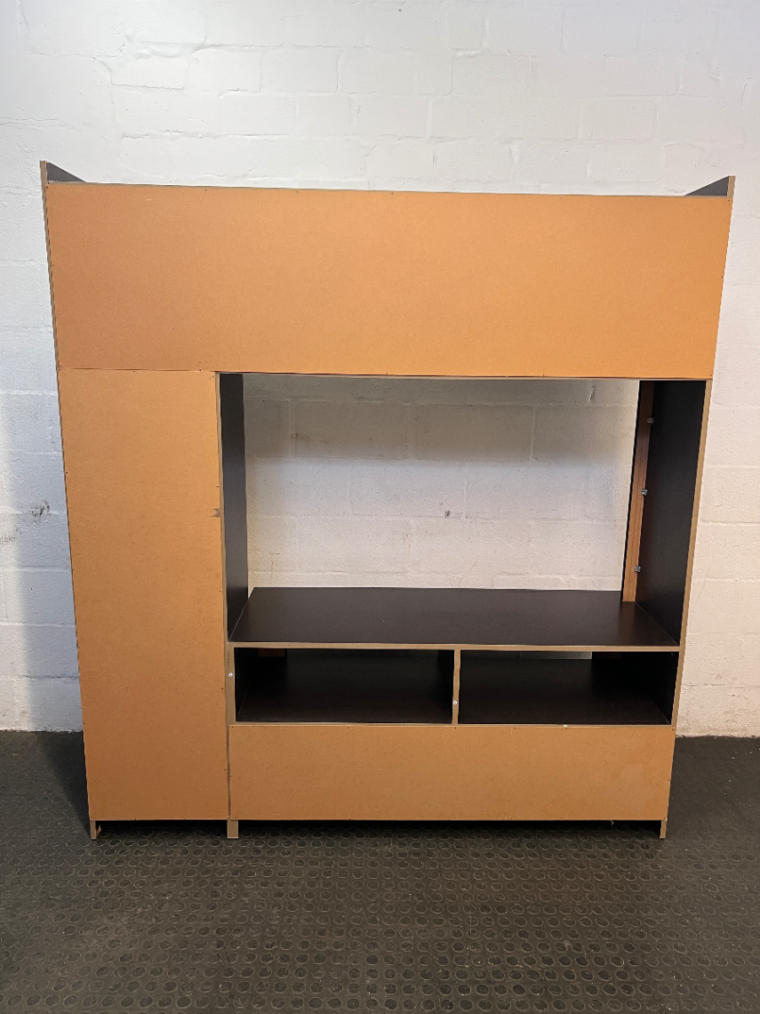 Two-Tone Dark Brown Wooden Wall Unit & TV Stand — Regular Wear and Tear with Visible Scuffs