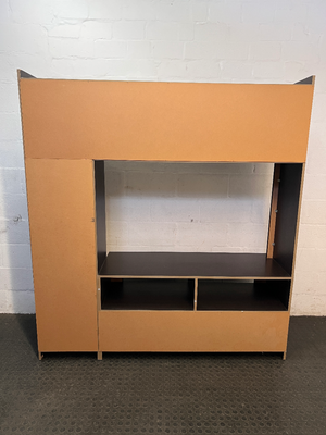 Two-Tone Dark Brown Wooden Wall Unit & TV Stand — Regular Wear and Tear with Visible Scuffs