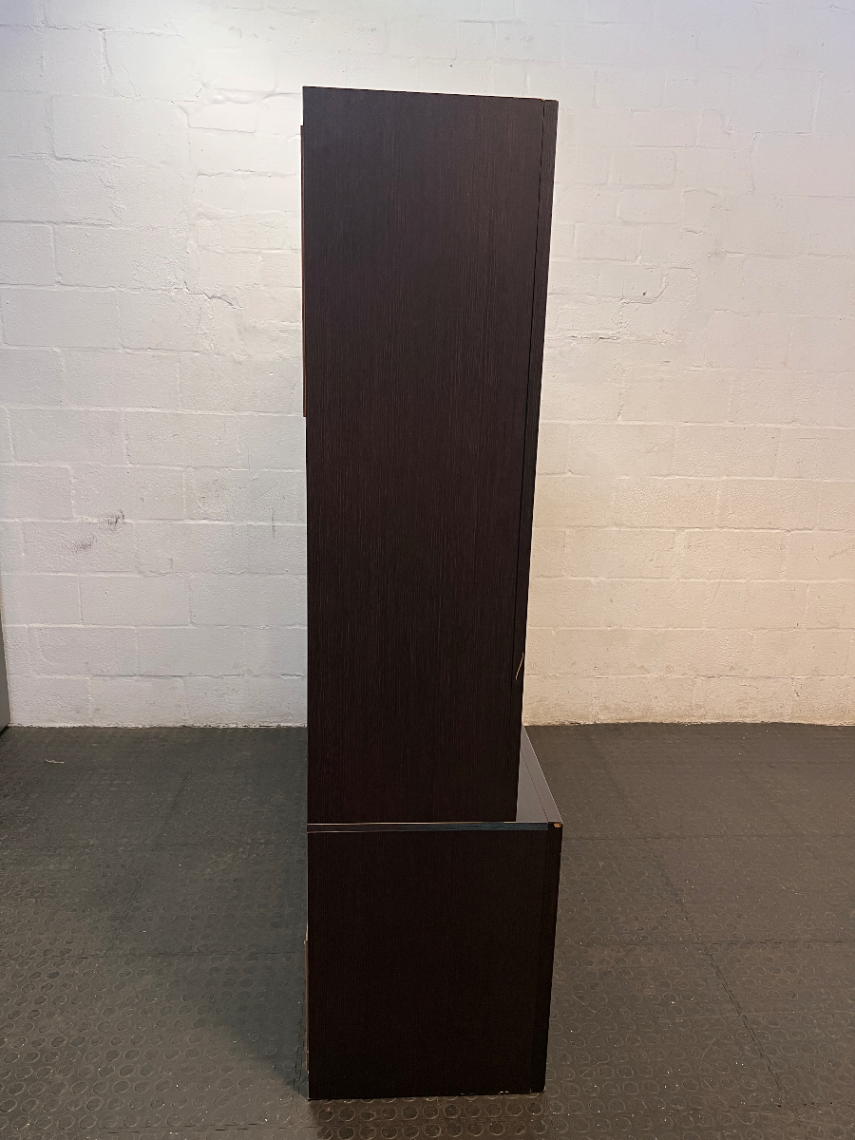 Two-Tone Dark Brown Wooden Wall Unit & TV Stand — Regular Wear and Tear with Visible Scuffs