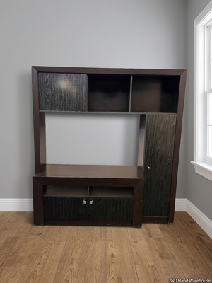 Two-Tone Dark Brown Wooden Wall Unit & TV Stand — Regular Wear and Tear with Visible Scuffs