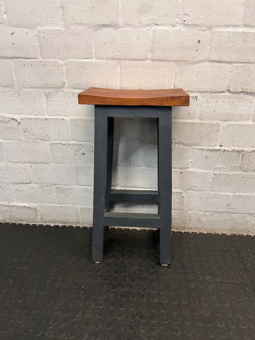 Contoured Wooden Bar Stool with Painted Base