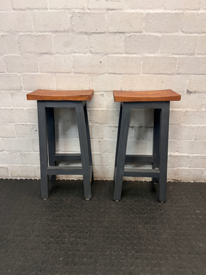 Contoured Wooden Bar Stool with Painted Base