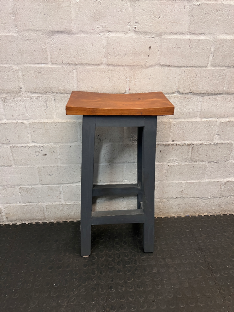 Contoured Wooden Bar Stool with Painted Base