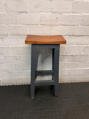Contoured Wooden Bar Stool with Painted Base