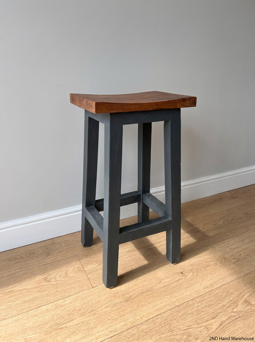 Contoured Wooden Bar Stool with Painted Base